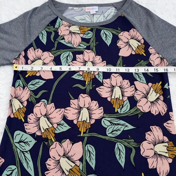 NWT LuLaRoe Julia Dress Navy Floral Gray Sleeves - Size S (4-6) - Picture 6 of 11
